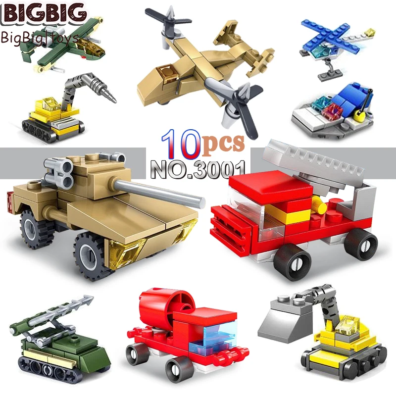 

10 pcs/set Tank aircraft fire truck engineering building blocks parts toys for children Compatibility with Legoing bricks City