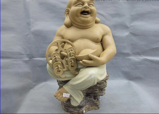 

fast shipping USPS to USA S0049 Chinese Folk Pottery Wucai Porcelain Lucky Wealth Maitreya Buddhist monk Statue