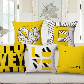 

High-quality simple yellow British design geometric NordicLinen pillow sofa cushion car waist cushion 45x45cm