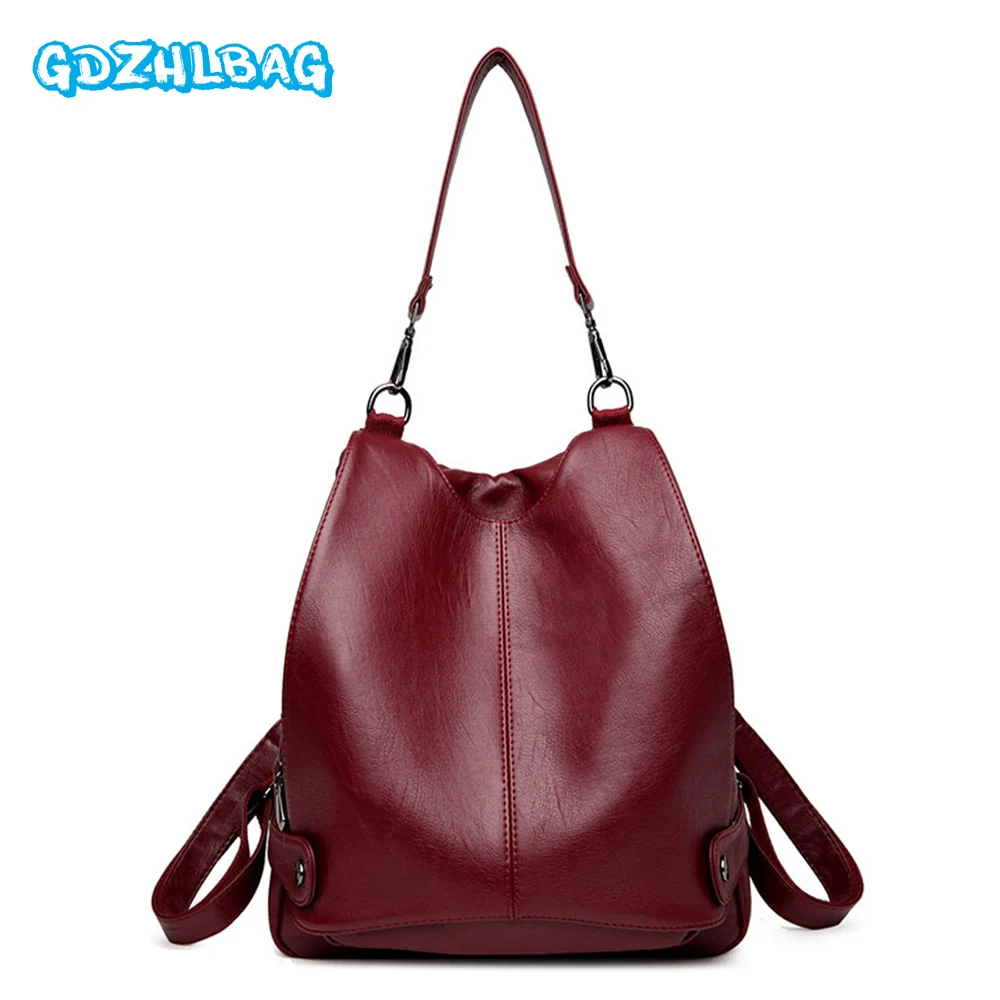 

Female Backpack Women Soft Leather Backpacks For Teenage Girls School Bag Multi-purpose Shoulder Bag Fashion 2018 New B2160