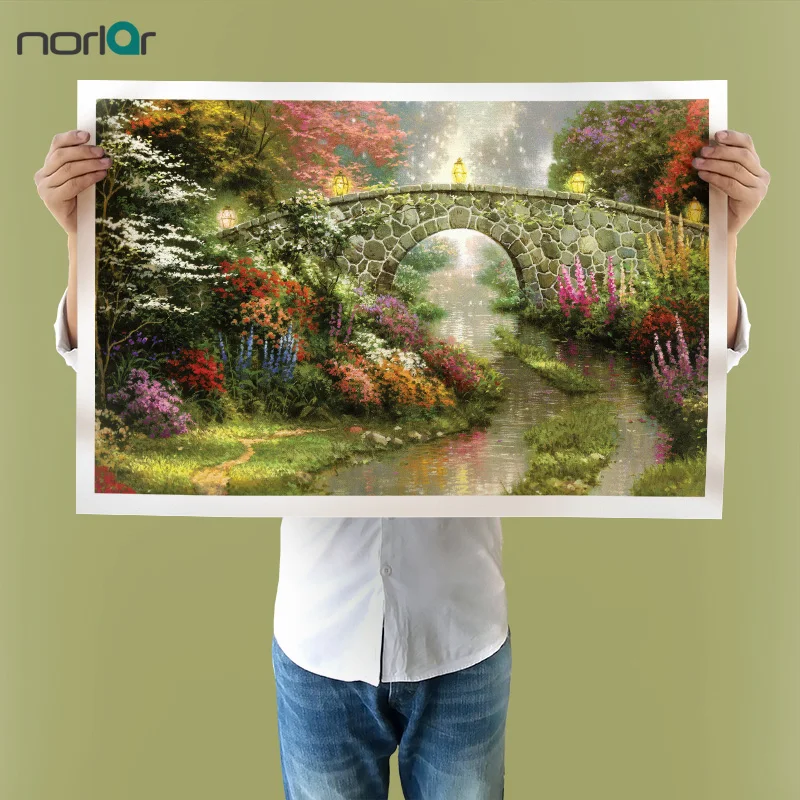 

A A Thomas Kinkade Beauty The Spring Bridge Scenery HD Canvas Print Home decoration bedroom Wall pictures Art painting No Frame