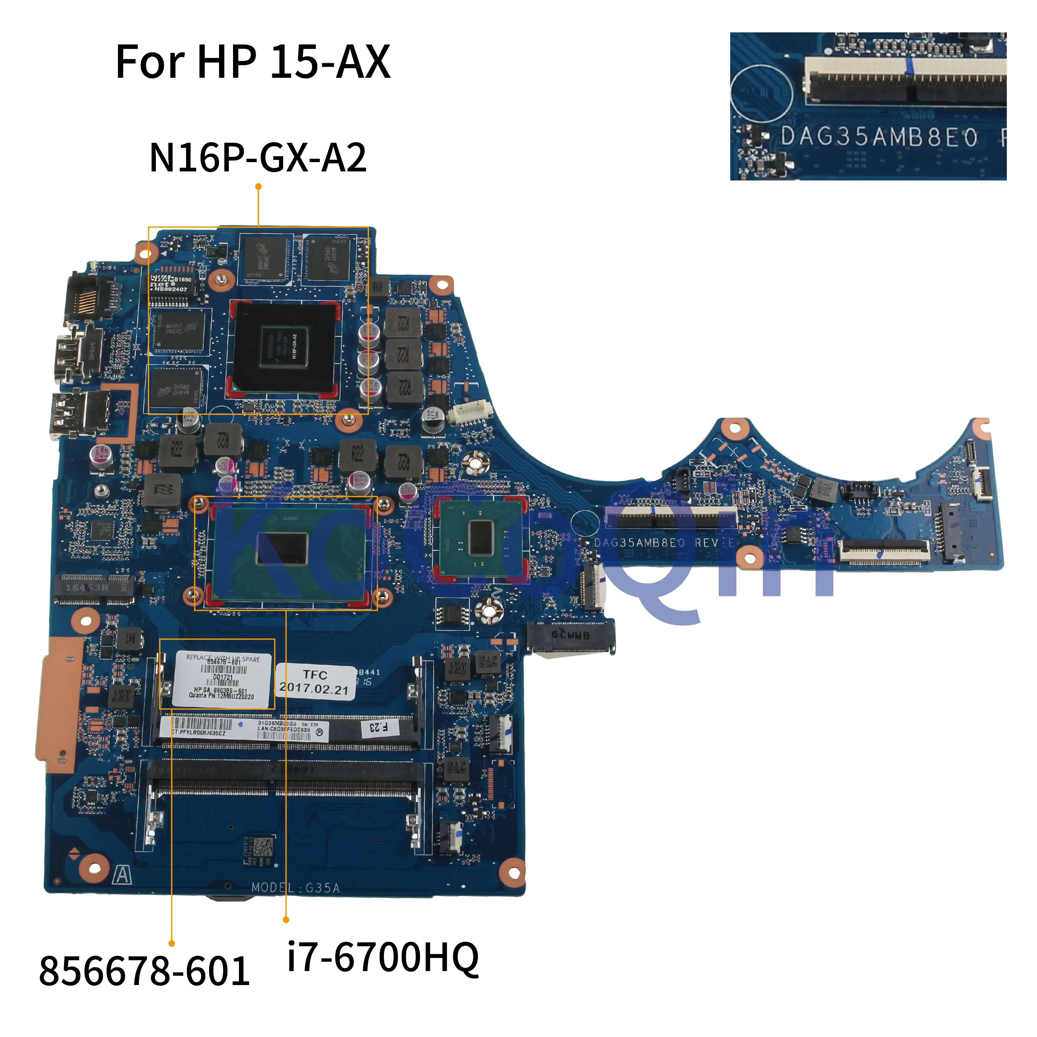 Kocoqin материнская плата для ноутбука hp 15-AX020CA 15-AX I7-6700HQ 960M материнская плата DAG35AMB8E0 856678-001 856678-601 SR2FQ N16P-GX-A2