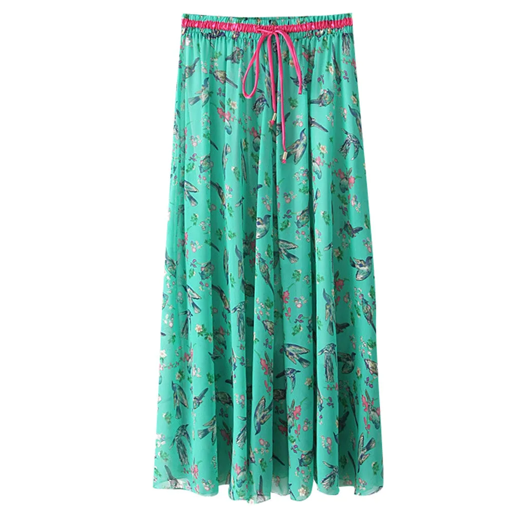 Green 1 Womail, длинная юбка,, женская, бохо, высокая талия, летняя, повседневная, Пляжная, труба/Русалка, шифон, юбки длинные, J26 - Цвет: Green 1