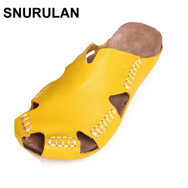 SNURULAN 35-45 Women Sandals 100% Authentic Leather Gladiator Sandals Women Summer Shoes Beach Slides Ladies Shoes