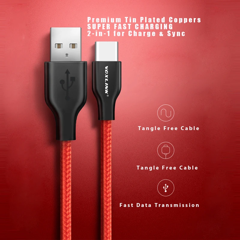 VOXLINK usb type-C кабель для xiaomi redmi note 7 USB-C кабель для быстрой зарядки мобильного телефона type-C для samsung Galaxy S9 S8 Plus