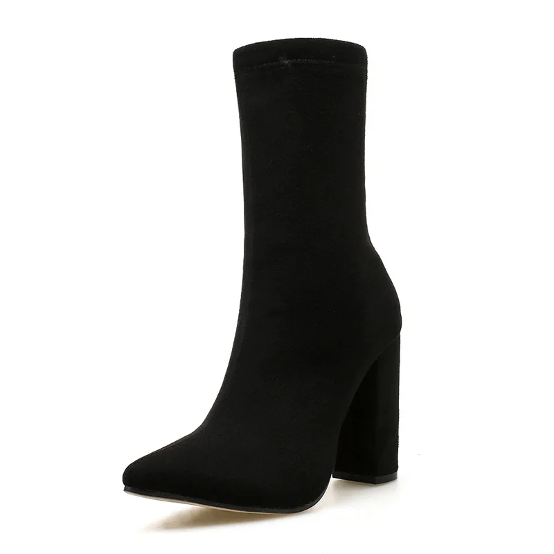 LALA-IKAI-Women-Autumn-Mid-Calf-Boots-Super-High-Heels-Pointed-Toe-Zipper-Closure-Black-Shoes