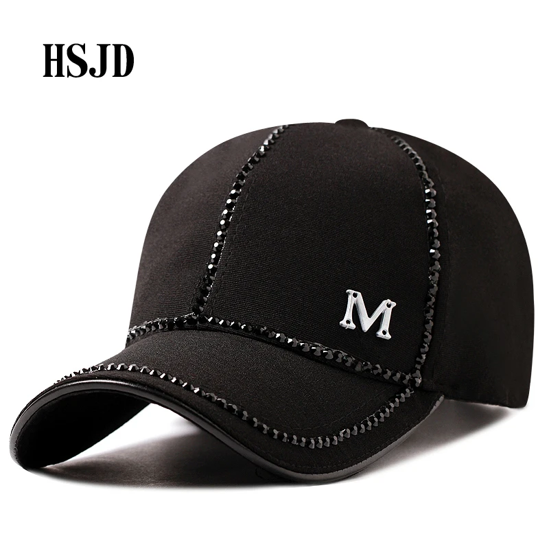 

Shiny Letter D Rhinestone Diamond Baseball Caps For Female 2018 Spring Summer Fashion Adjustable Hip Hop Snapback Hats Visor Cap