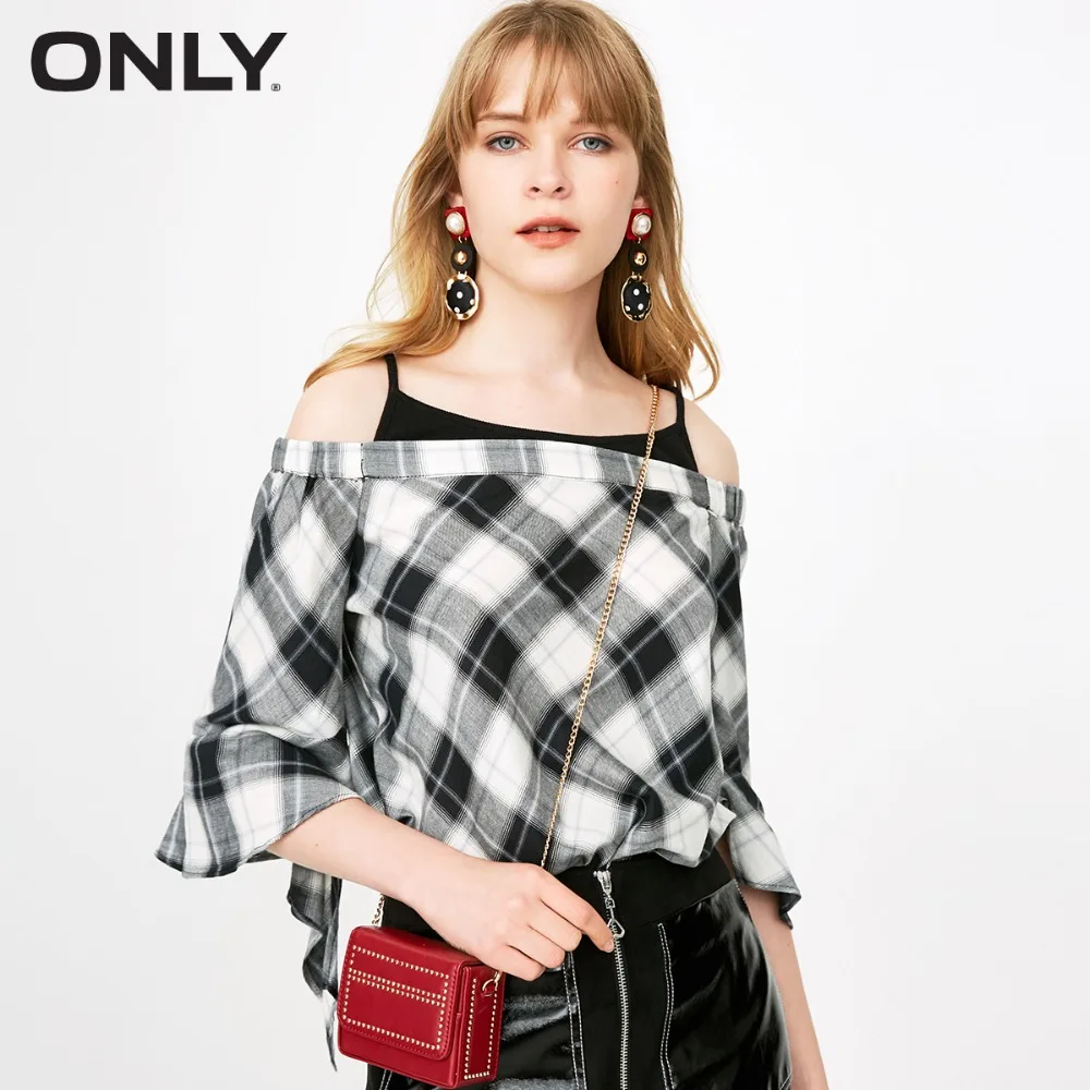 

ONLY Check flare sleeves false 2-piece set chiffon shirt female |118358506