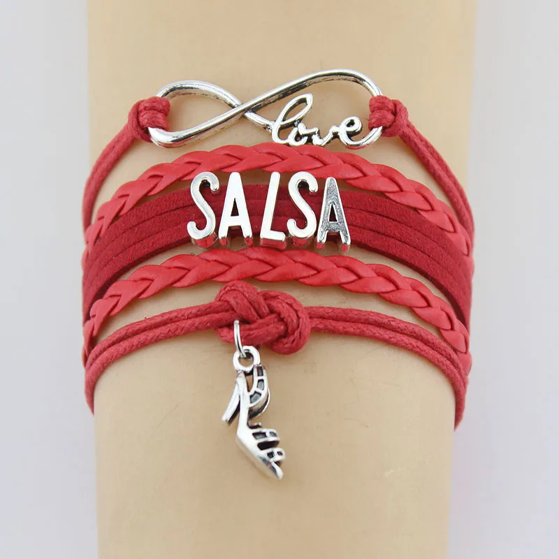 Бесконечность любовь сальса танцевальные браслеты очарование ручной работы на высоком каблуке кожаные плетеные браслеты ювелирные изделия для женщин мужчин фестивальный подарок