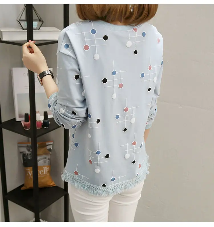 2019 Autumn Women Tops Tees Fashion Print Tshirt Femme T-shirt Ladies Long Sleeve Cotton T-shirts Bottom Tassel Poleras Mujer (8)