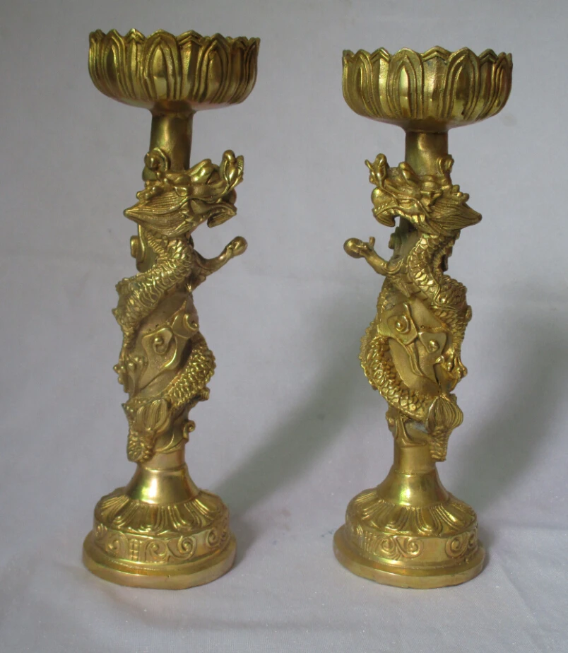 

Home Decoration chinese brass carved dragon statue candle stick High :8inch/21cm