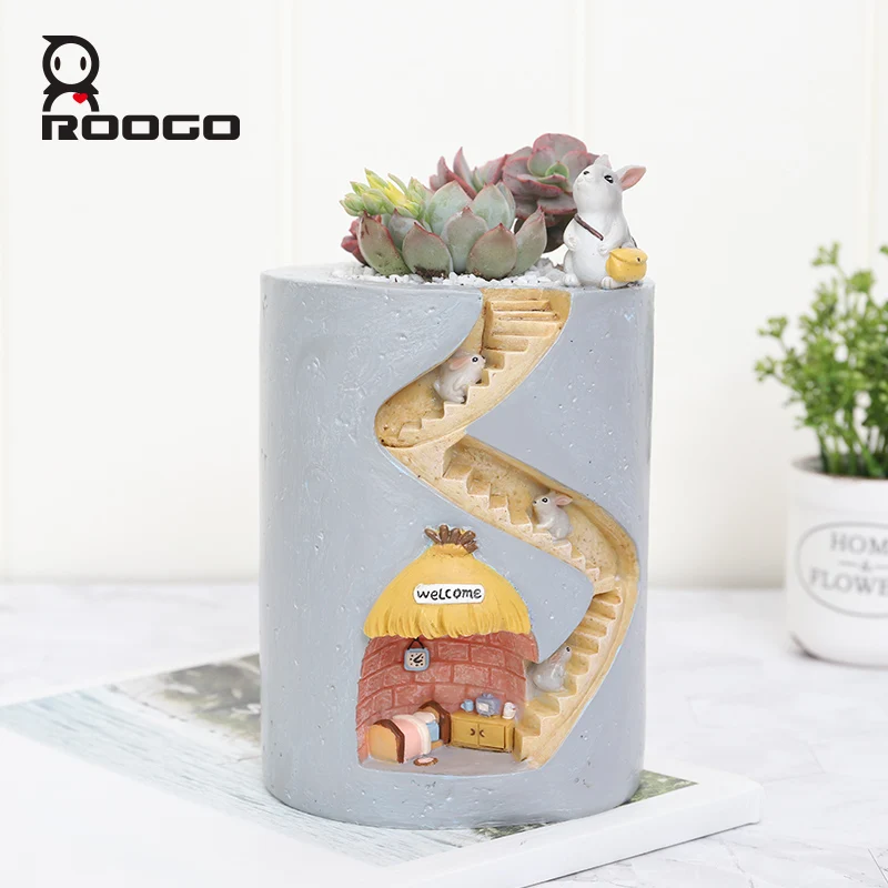 Sale Roogo Resin Flower Pots Rabbit Home Garden Decoration