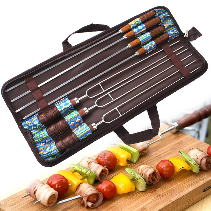 

Outdoor Bbq Barbecue Grill Fork Sign Stainless Steel U Shaped Wood Picnic 7 Set