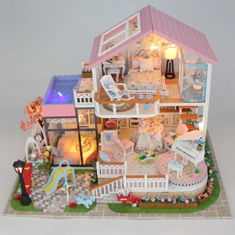 

13846 Sweet Words DIY House With Furniture Music Light Cover Car Miniature Model Gift Decor Toy For Children Friends