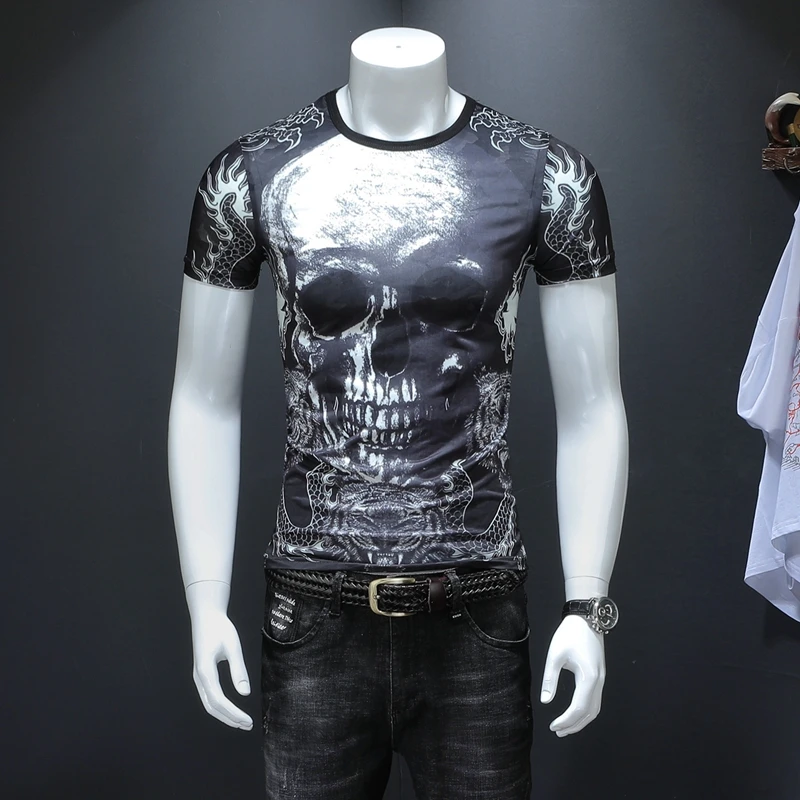 The new summer 2019 large size T-shirt men skull with short sleeves 8816 P46 | Мужская одежда