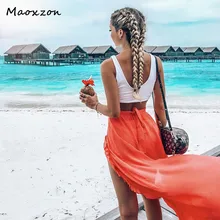 Maoxzon для женщин сексуальная пляжная одежда длинные юбки для женщин Лето Новая мода оборки бандаж Высокая асимметрическое разделение юбка XXL