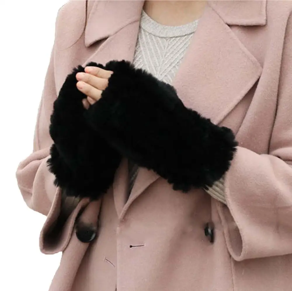 

New Style Lady's Real Rabbit Fur Knitted Gloves Warm Soft Fashion Winter
