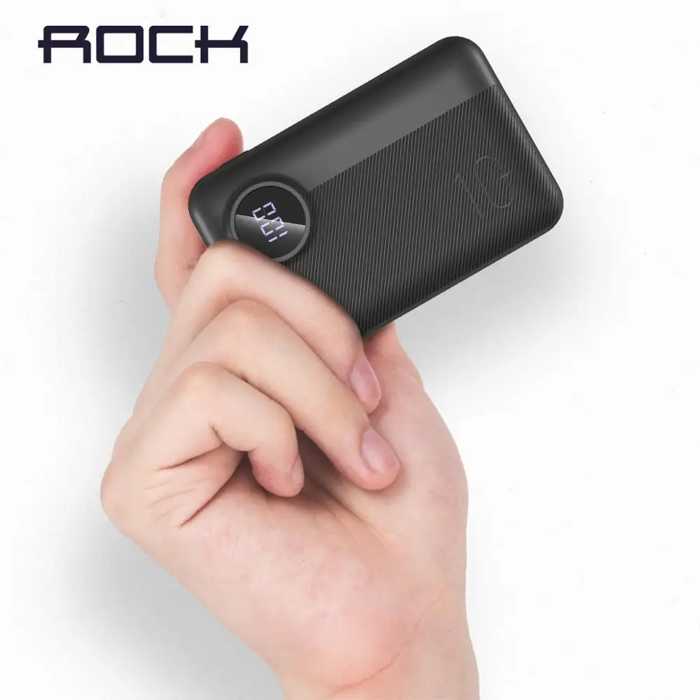 

ROCK Mini 10000mah Power Bank 18W Type C PD QC 3.0 External Battery LED Display USB Quick Charger Power bank For iPhone Huawei
