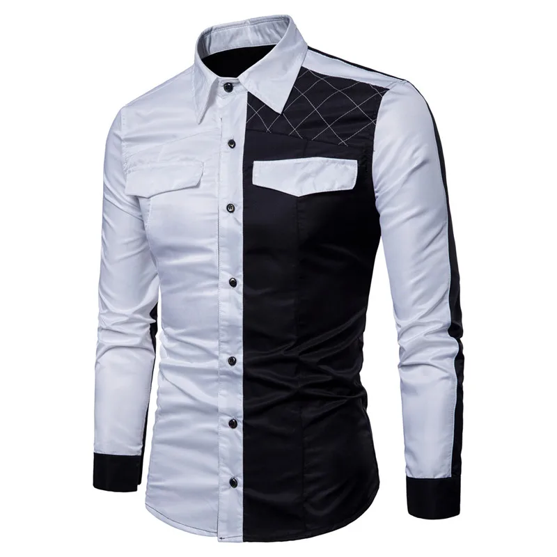 

053101 Xinchunqiu foreign trade models Europe and the United States men's color matching long-sleeved shirt Slim largeshirt