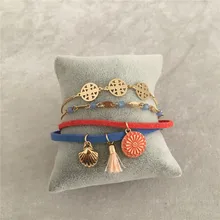 Летние выходные пляж одежда девчачье золотистый цвет, Круглый диск замши оболочки Шарм 4 ряда браслет набор для девочек женщин