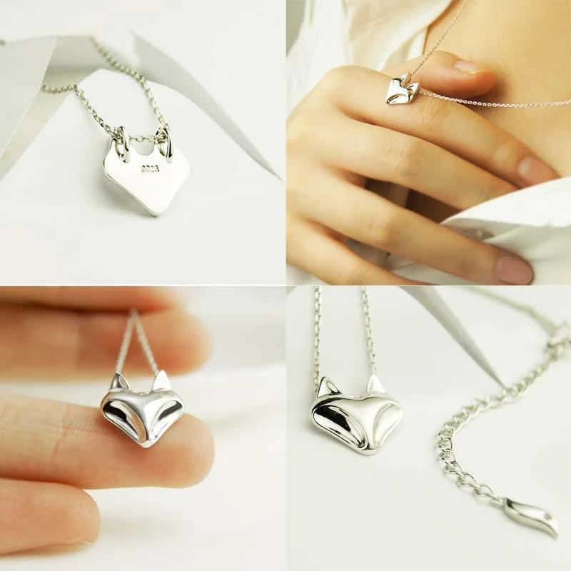 

Genuine 925 Sterling Silver Animal Fox Pendant Necklace Wedding Party Jewelry