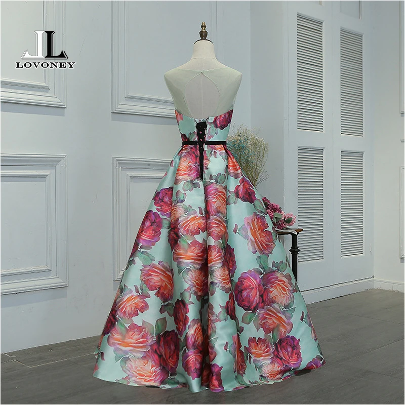 LOVONEY Evening Dress Long Flower Print Formal Dress Elegant Woman Occasion Party Dresses Evening Gown Robe De Soiree M218