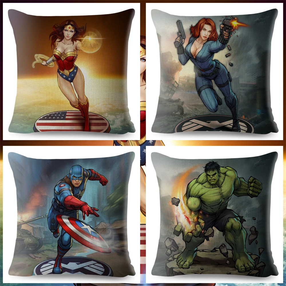 Мультяшный Чехол на подушку Marvel, диван, Супермен, Человек-паук, Железный человек, Наволочка на подушку, Декор, Америка, аниме, Мститель, Наволочка на подушку