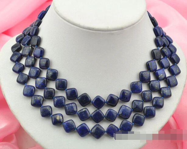 

Fashion 50" 11mm square blue lapis lazuli necklace