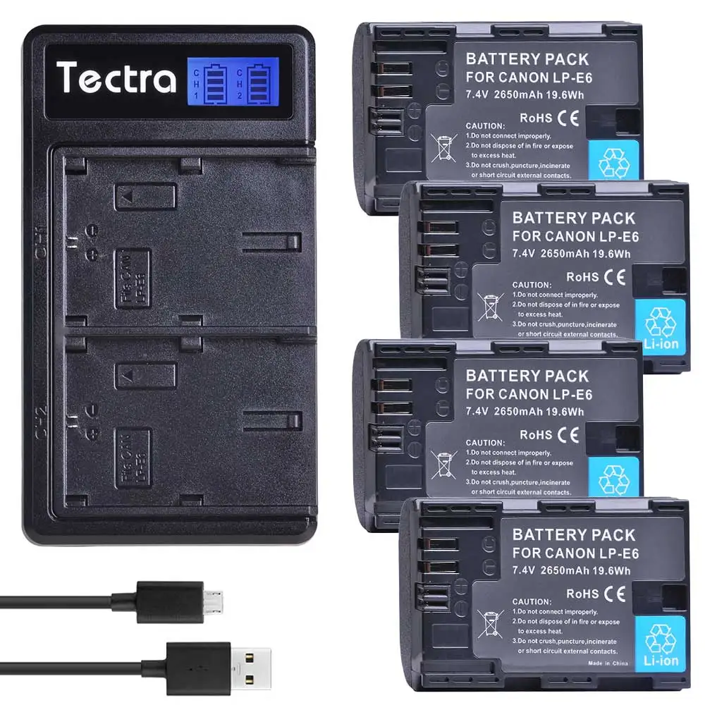 

4PCS 2650mAh LP-E6 LPE6 lp-e6n battery for Canon EOS 5D Mark IV 5D2 5DS R Mark II 2 III 3 6D 60D 60Da 7D 7DII 70D+LCD Charger