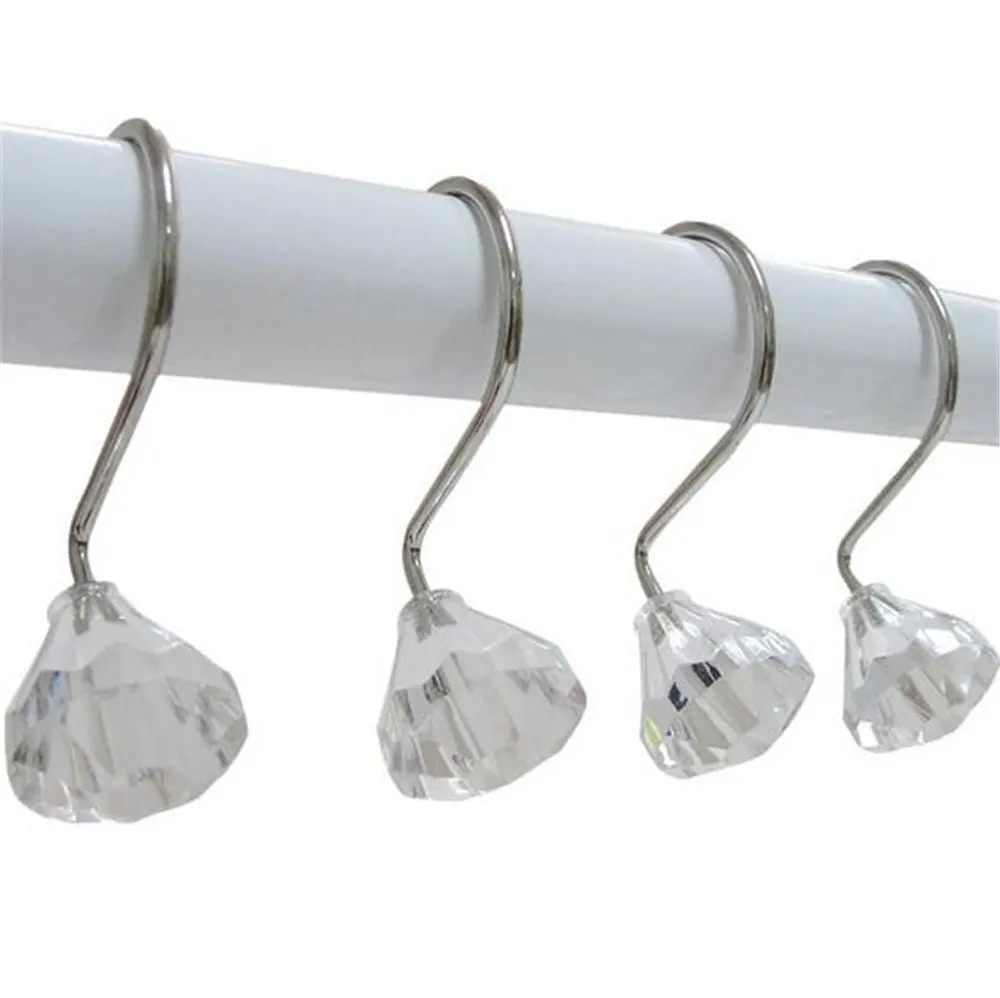 12 PCS Crystal Diamond Shape Shower Curtain Hooksin Curtain Decorative
