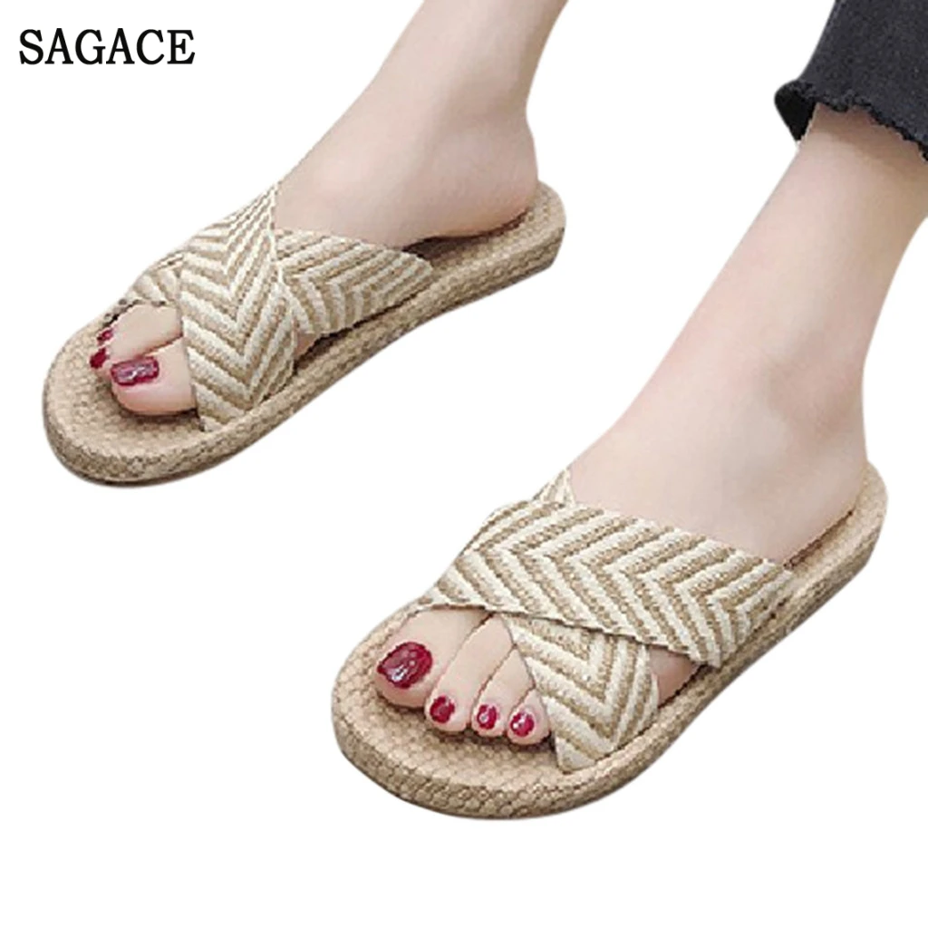 

SAGACE Sandals Ladies Summer Non-Slip Flat Shoes Linen Slippers Flat With Casual Sexy High Quality Outsid Ladies High Heel Shoes