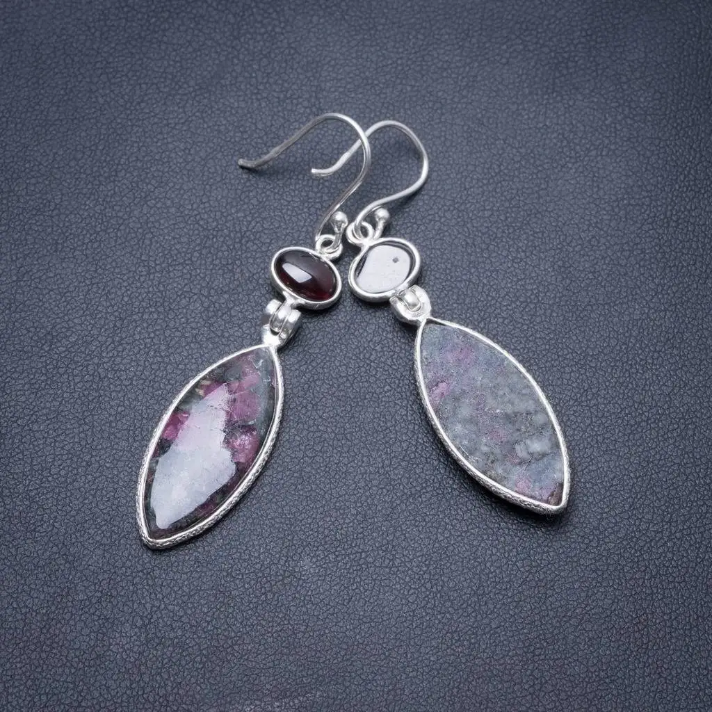 

Natural Ruby Zoisite and Amethyst Handmade Unique 925 Sterling Silver Earrings 2.25" Y3840