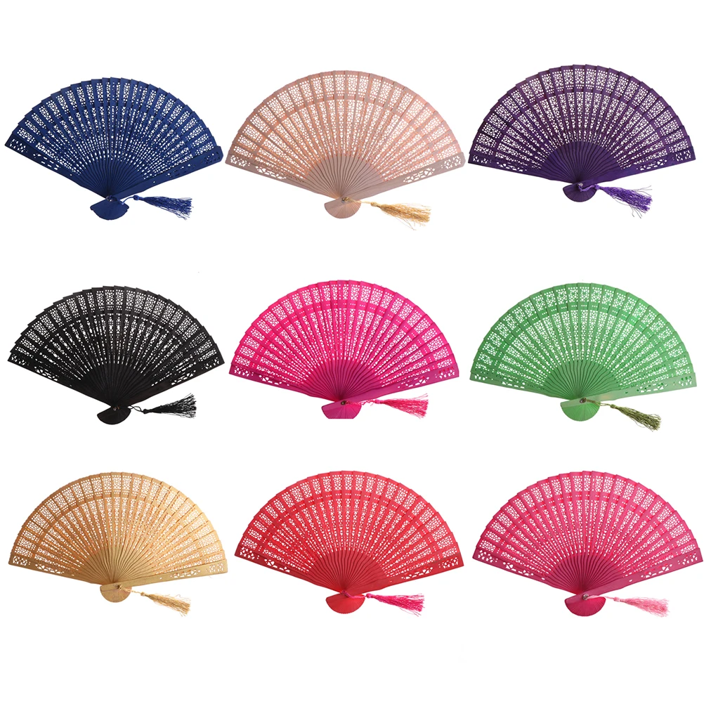 Wood Hollow Carved Foldable Pocket Hand Fan Women/'s Outdoor Handheld Accessories