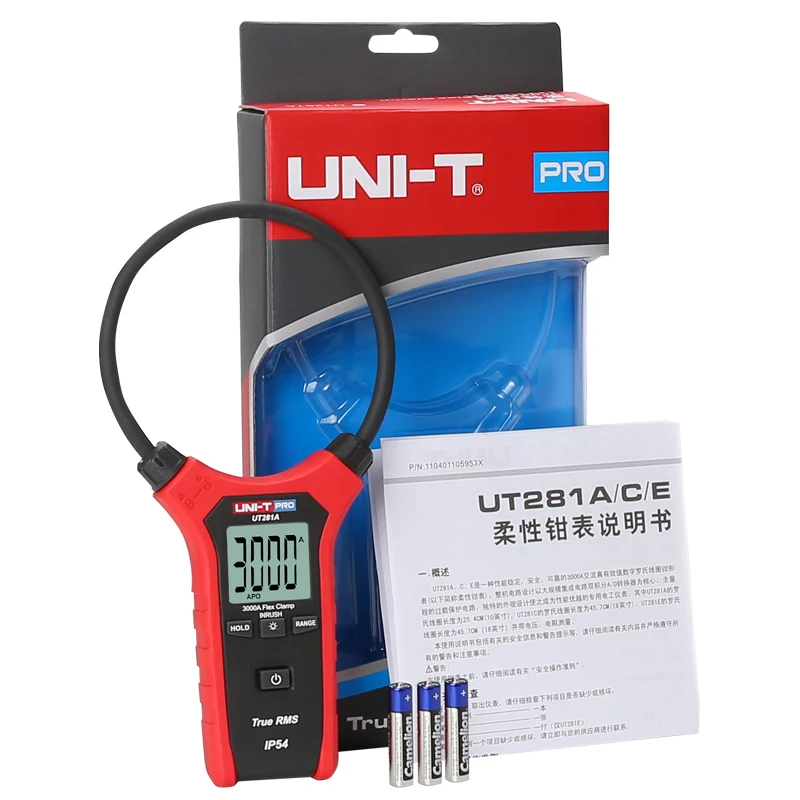 UNI-T UT281A/UT281C/UT281E True RMS Flex Clamp; 3000A AC True RMS Clamp Meter, дисплей низкого напряжения/цифровое удержание/подсветка