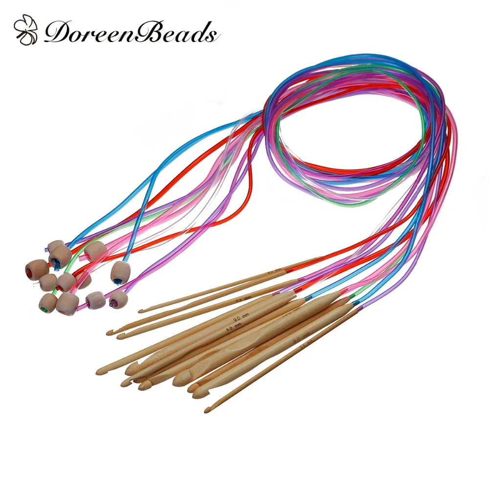 

DoreenBeads Natural Bamboo Flexible Afghan Tunisian Carpet Crochet Hooks Needles At Random 130cm long, 1 Set (12 PCs/Set)