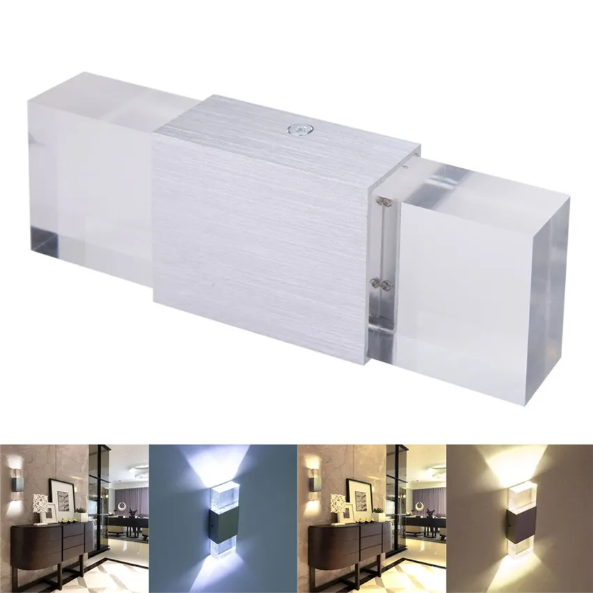 Modern Style 2W/ 6W Square Aluminum LED Wall Lamp Light Acrylic Crystal Home Lighting Indoor Outdoor Decoration NR-14
