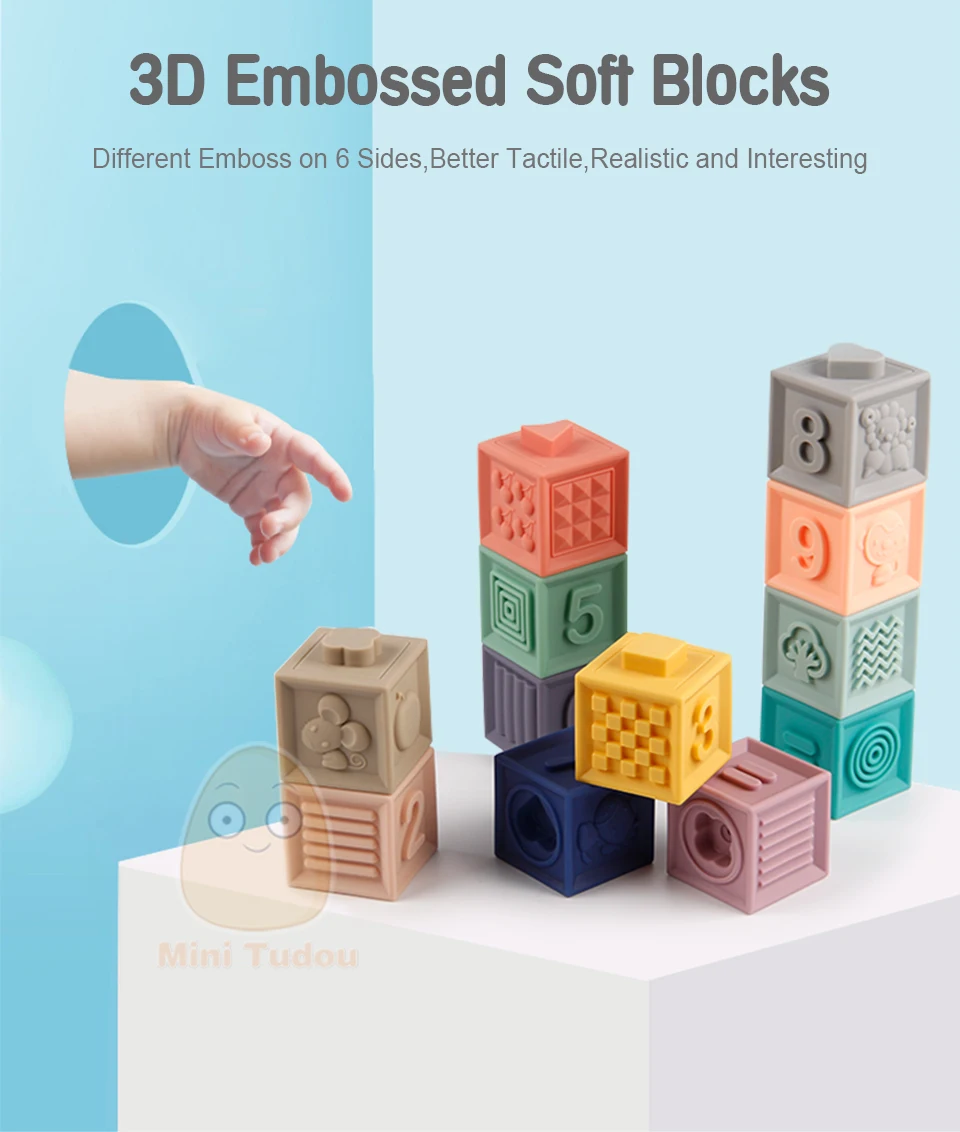 Детские мягкие игрушки сенсорные силиконовые развивающие строительные блоки 3D Висячие шарики для малышей резиновые Прорезыватели для зубов игрушки для купания для малышей