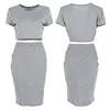 Summer Short Sleeve Top Women's Club Skirt Two Piece Outfits  Midi Skirts Sexy Party Bodycon Vestidos ► Photo 3/6