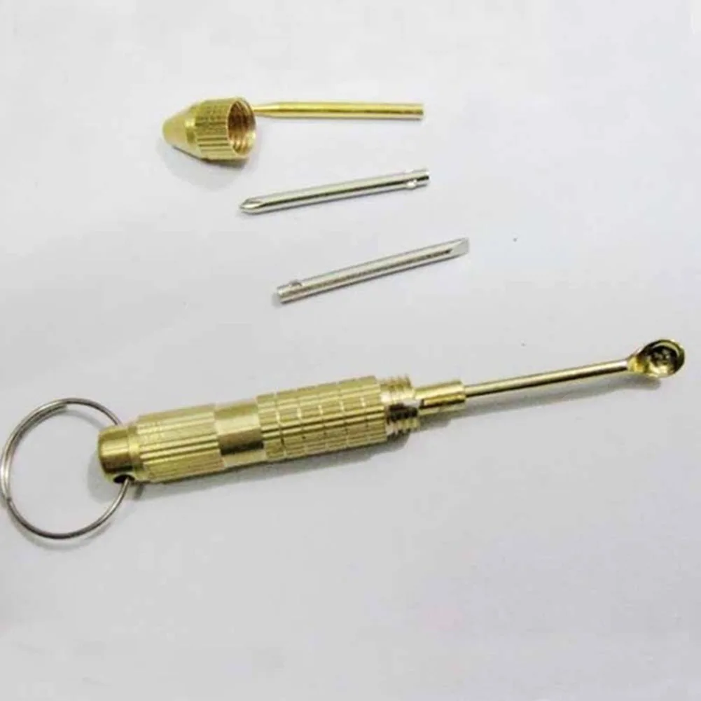 Портативный 4 в 1 Многофункциональный инструмент Набор для вышивки крестом отвертка зуб Палочки шило уха Палочки Pin Медь цепочка для ключей