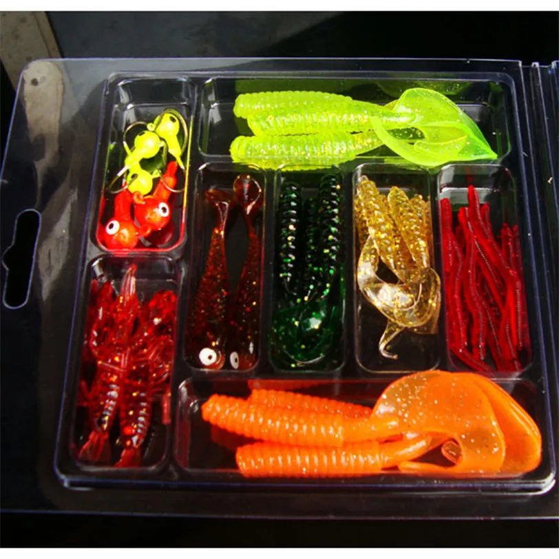 

33Pcs Soft Worm Lure Set Head Jig Hooks Fishing Baits Set Tackle new Outdoor Hooks pesca