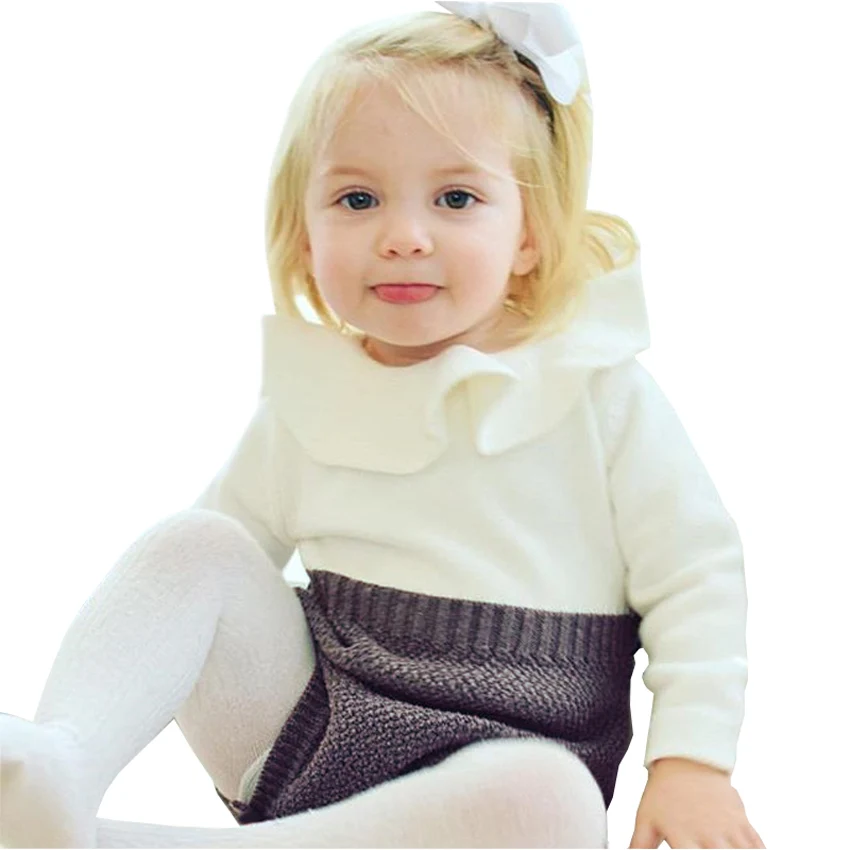 

New Color! Baby Girl Bodysuit Ruffle Collar Knitted Baby Girl Clothes Long Sleeve Spring Baby Boy Jumpsuit Kids Christmas Gift