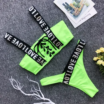 

neon push up bikini set plus size swimwear women swimsuit love print brazilian bikinis 2019 mujer maillot de bain femme badpak