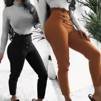 

Women High Waist Skinny Jeggings Pencil Pants Slim Stretch Plaid Jeans Trousers