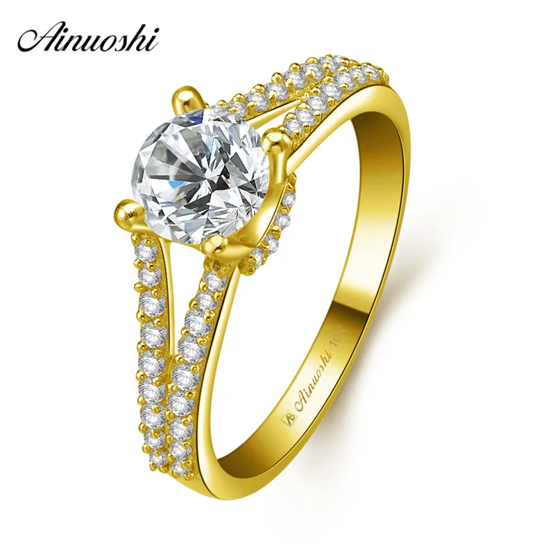 

AINUOSHI 10k Solid Yellow Gold Shinning Ring Woman Wedding Engagement Jewelry 4 Prongs 0.7ct Round Cut SONA Diamond Bridal Bands