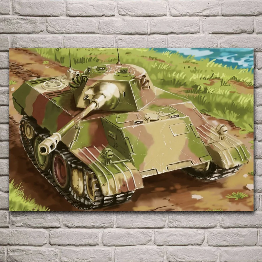 

ww2 leopard German tank military vehicle artwork living room decoration home wall art decor wood frame fabric posters DW118