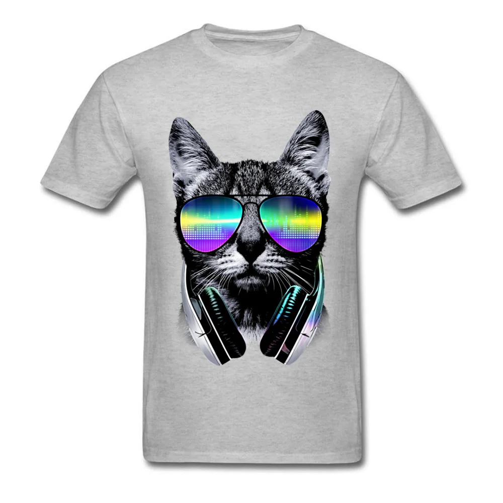 Music Lover Cat V.II O Neck T-Shirt Autumn Tops Shirt Short Sleeve Hip Hop Pure Cotton Casual Sweatshirts Printed Mens Music Lover Cat V.II grey