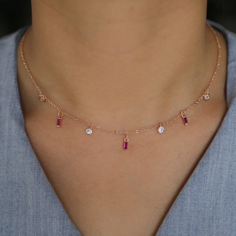 Модное тонкое розовое короткое ожерелье для девочек ободок Cz Station ожерелье имитация ярда слеза капля слой колье ожерелье s