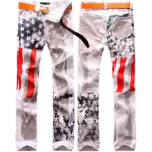 Мужская одежда американский флаг узор мужские джинсы мыть воды зауженные мужские брюки Прямая плюс размер W28-48