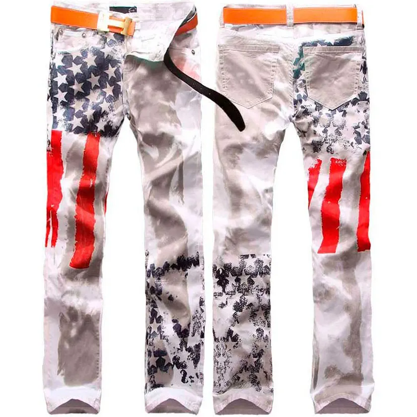 Men's Clothing 2018 American Flag Pattern Men's Jeans Wash Water Male