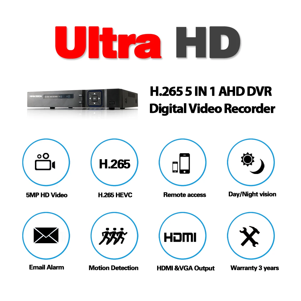 Видео наблюдение H.265 AHD DVR NVR 4 8 каналов для HD 1080P 4MP 5MP AHD ip-камера CCTV CVI TVI NVR ONVIF 2,0 NINIVISION DVR